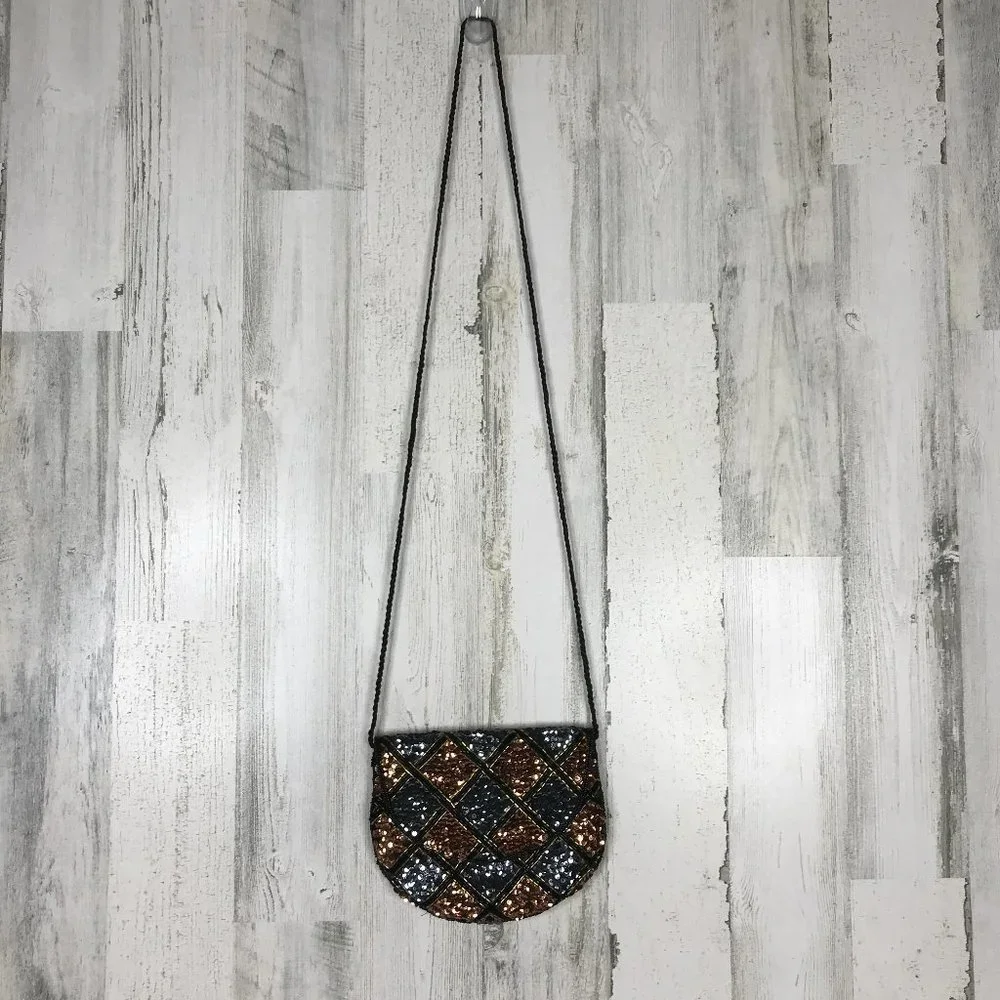 Gunmetal and bronze sequined crossbody purse - Picture 2 of 7